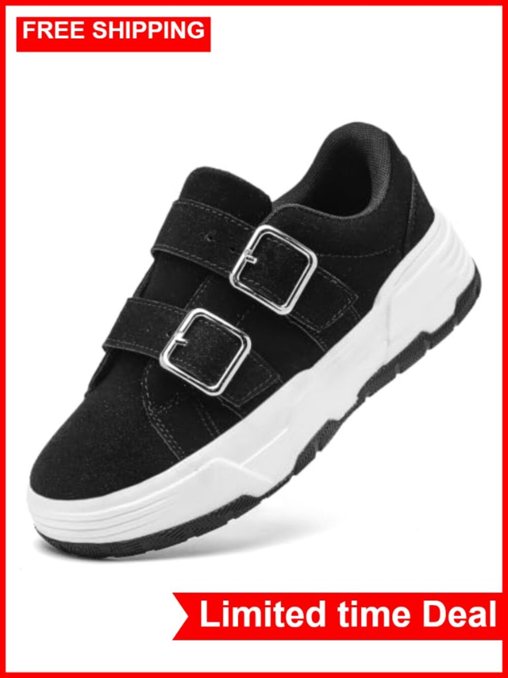 Faux Suede Low Top Skate Sneakers Dual Buckle Unisex